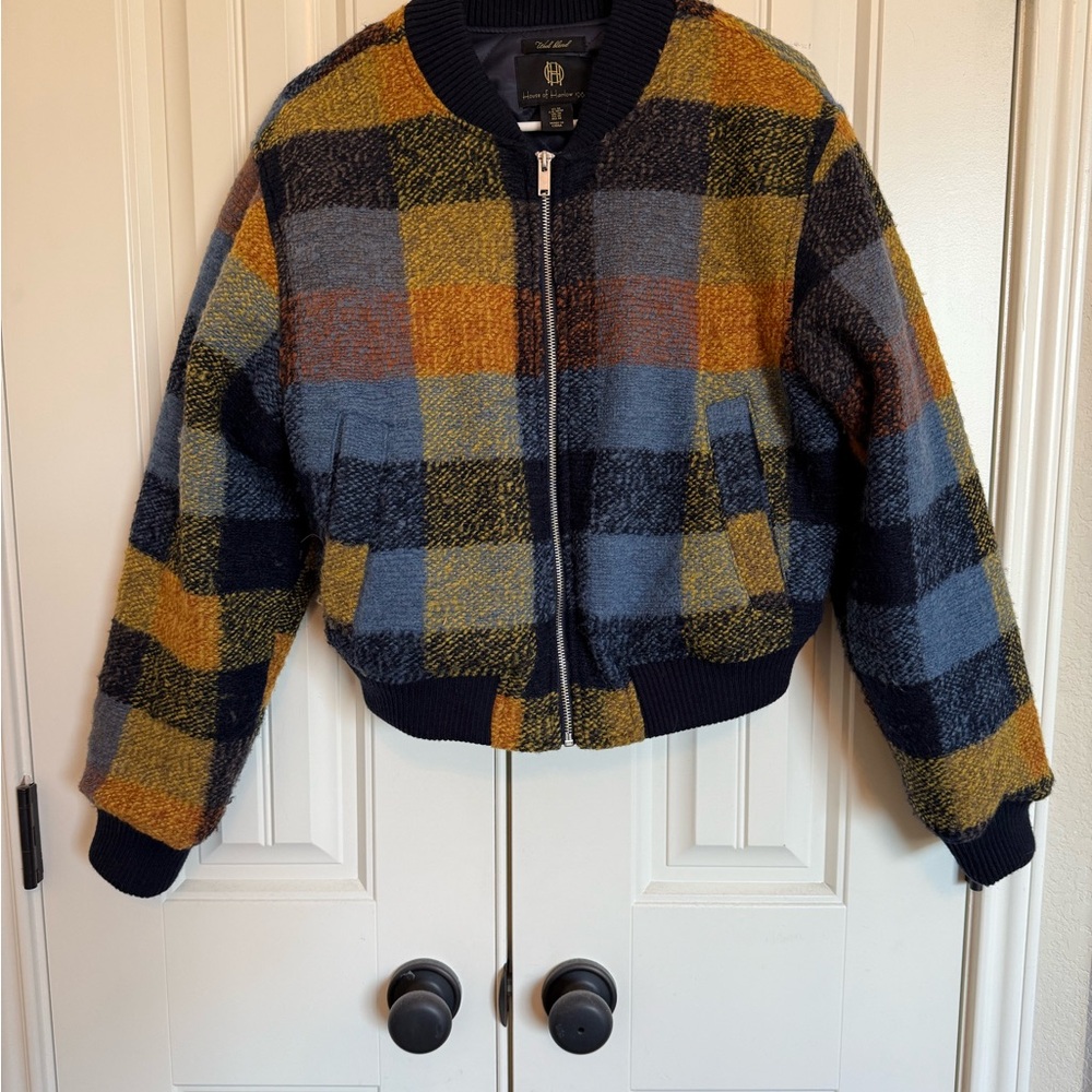 House of Harlow Plaid Wool Bomber Jacket